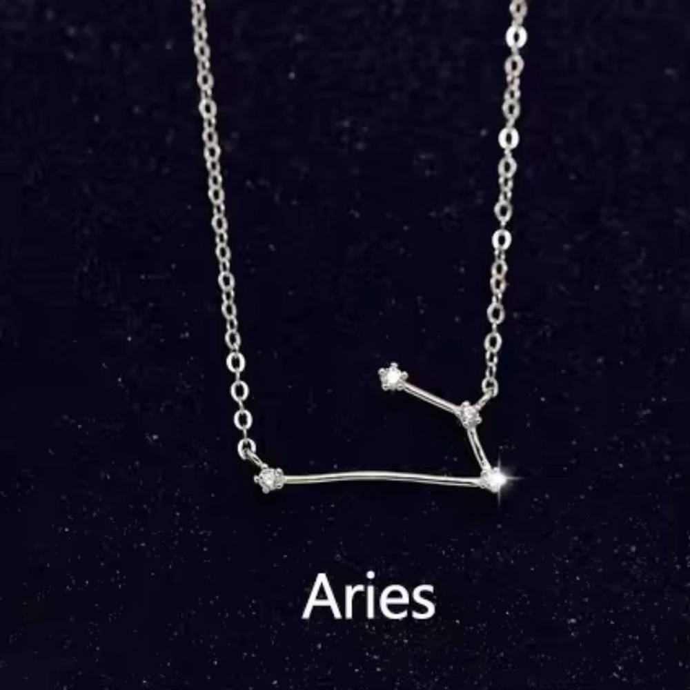 Simple 925 Sterling Silver Zircon Constellation Necklace -Aries
